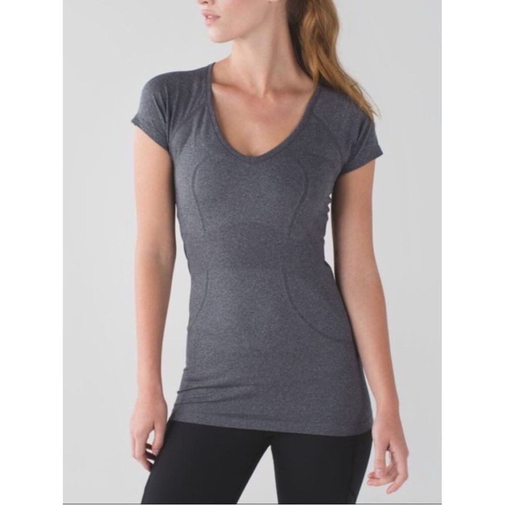 Lululemon Run: Swiftly Tech V Neck Short Sleeve (First Release) Black / Gray 10